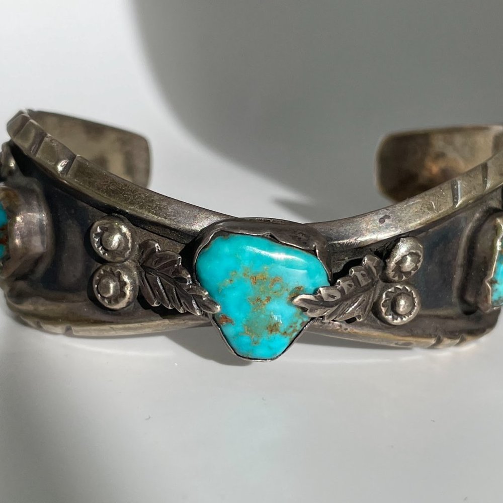 Vintage Sterling Silver Turquoise Cuff by Native American Artist Mary Largo